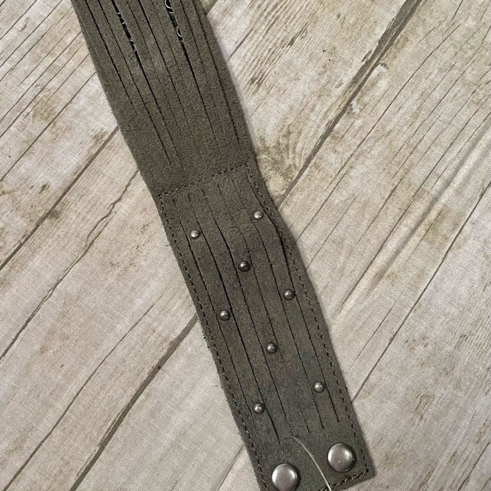 Army Green Minnetonka Leather Bead Fringe Bracelet